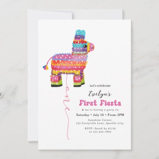Invitation Première Fête de la fille Anniversaire Piñata Invi (Devant)