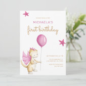 Invitation Première fête de la fille Dragon rose mignonne (Debout devant)