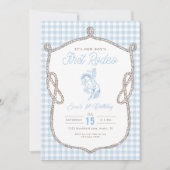 Invitation Première Fête de Rodeo à Gingham Bleu pour 1 an Co (Devant)