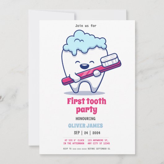 Invitation Première fête des dents (Devant)