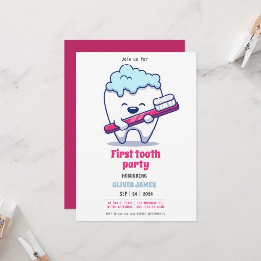 Invitation Première fête des dents (Devant/Arrière en situation)