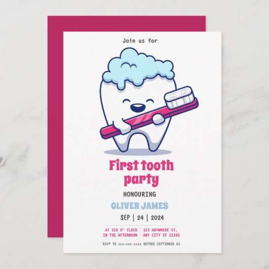 Invitation Première fête des dents (Devant / Derrière)