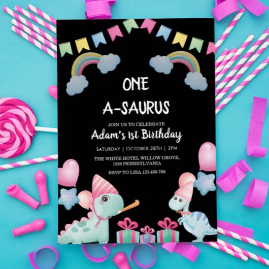 Invitation Première fête des dinosaures d'aquarelle d'anniver