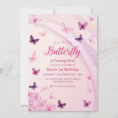 Invitation Première fête des papillons rose et pourpre à l'an (Devant)