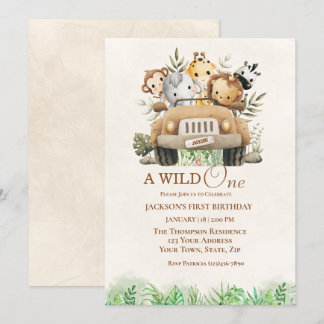 Invitation Première fête Safari Jungle Animaux