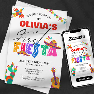 Invitation Première Fiesta - 1er Anniversaire Mexicain Coloré