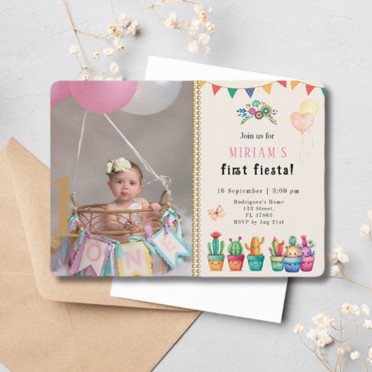 Invitation Première Fiesta Cactus Succulente Fille Anniversai