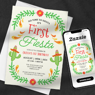Invitation Première Fiesta - Jolie Fille au Cactus 1er Annive