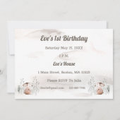 Invitation Première Fille Anniversaire, Bois Animaux Rose Un (Dos)