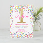 Invitation Première Fille Anniversaire Colorful Confetti Numé (Debout devant)