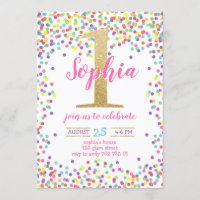 Première Fille Anniversaire Colorful Confetti Numé