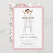 Invitation Première Fille Anniversaire Haut Chaise Bunting (Devant / Derrière)