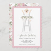 Invitation Première Fille Anniversaire Haut Chaise Bunting (Devant / Derrière)