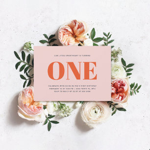 Invitation Première Fille Anniversaire Moderne Pastel Rose