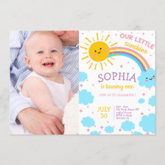 Invitation Première fille Anniversaire Photo Petit soleil Pho