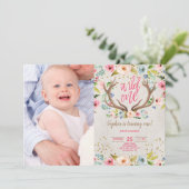 Invitation Première fille Antlers Antlers Rustic Wild One Pho (Debout devant)