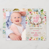 Invitation Première fille Antlers Antlers Rustic Wild One Pho (Devant / Derrière)