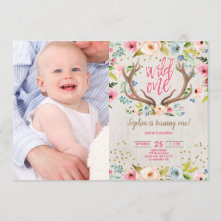 Invitation Première fille Antlers Antlers Rustic Wild One Pho