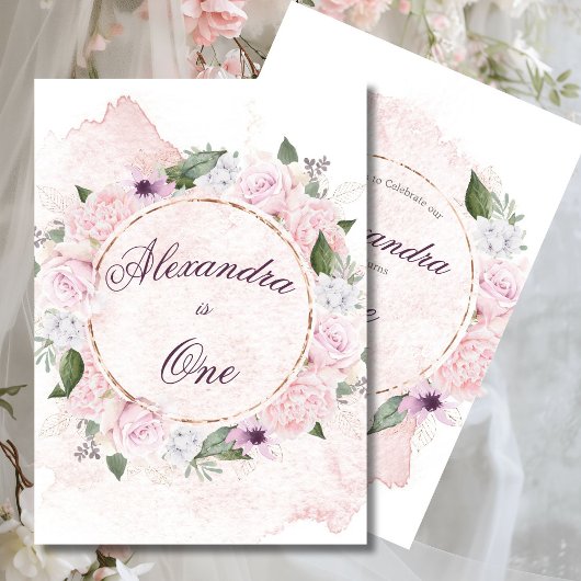 Invitation Première Fille d'anniversaire Jolie rose Roses