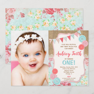 Invitation première fille de 1er anniversaire mignonne comme