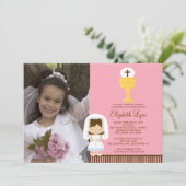 Invitation Première fille de brune d'invitation de communion (Debout devant)