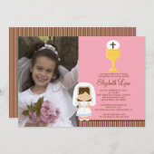 Invitation Première fille de brune d'invitation de communion (Devant / Derrière)