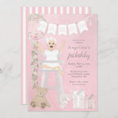 Invitation Première fille de naissance rose en chaise haute (Devant / Derrière)