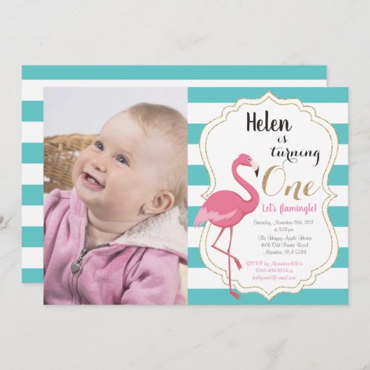 Invitation Première fille d'invitation d'anniversaire de (Devant / Derrière)