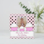 Invitation Première Fille Fille Pink Cupcakes Black White Bab (Debout devant)