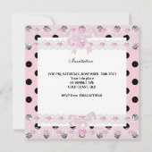 Invitation Première Fille Fille Pink Cupcakes Black White Bab (Dos)