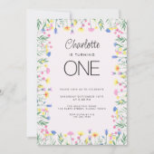 Invitation Première fille Floral fleur sauvage rose anniversa (Devant)