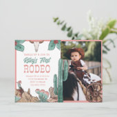 Invitation Première fille Rodéo Ouest Sud-Ouest Cowboy rose (Debout devant)