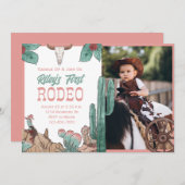 Invitation Première fille Rodéo Ouest Sud-Ouest Cowboy rose (Devant / Derrière)