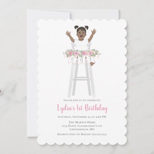 Invitation Première fille rose chaise haute (Devant)