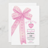 Invitation Première Filles de la Bow rose modifiable Invitati (Devant / Derrière)