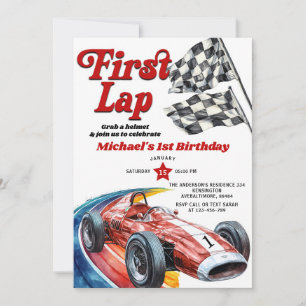 Invitation Première Lap Vintage Red Race Car 1er Anniversaire