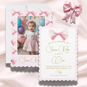 Invitation Première photo d'anniversaire aquarelle arc mignon