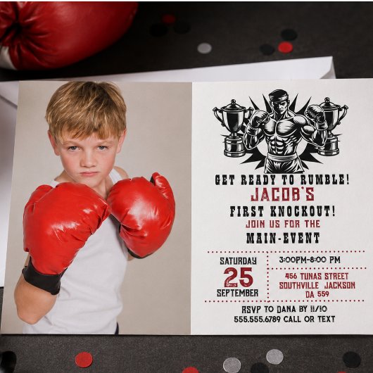 Invitation Première photo de boxe pour anniversaire Knockout