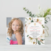 Invitation Première photo de communion de rose floral (Debout devant)