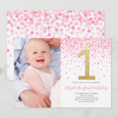 Invitation Première photo de la petite fille Pink Confetti (Devant / Derrière)