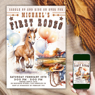 Invitation PREMIÈRE RODÉE Wild West Cowboy 1st Birthday Boy