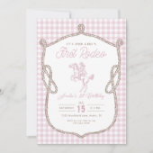 Invitation Première Rodeo Anniversaire Cowboy Gingham Rose  (Devant)