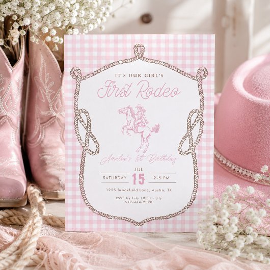 Invitation Première Rodeo Anniversaire Cowboy Gingham Rose 