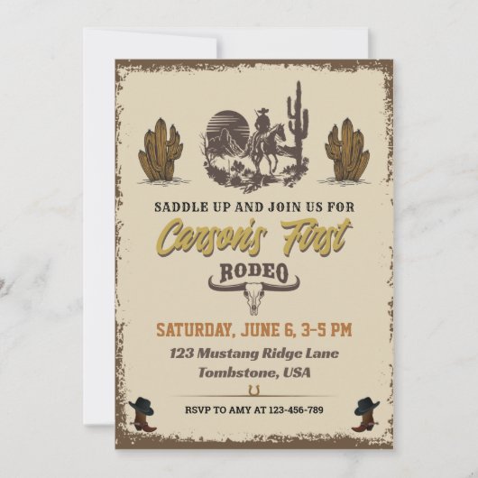 Invitation Première Rodéo Cowboy Fête d'anniversaire Invitati (Devant)