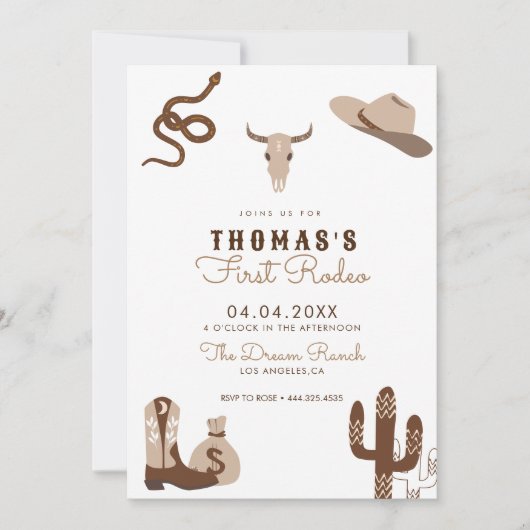Invitation Première Rodéo Cowboy Fête d'anniversaire Invitati (Devant)