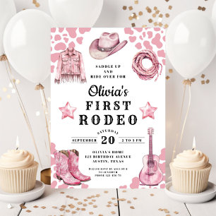 Invitation Première Rodéo de la fille rose 1er anniversaire