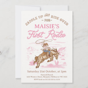 Invitation Première Rodéo de la première fille rose vintage 1