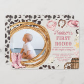 Invitation Première Rodéo Fille Rose Occident Anniversaire Ph (Devant / Derrière)