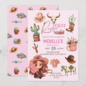 Invitation Première Rodéo Rose Cowgirl Western Anniversaire (Devant / Derrière)