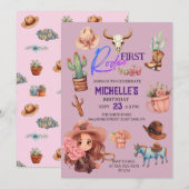 Invitation Première Rodéo Rose Cowgirl Western Anniversaire (Devant / Derrière)